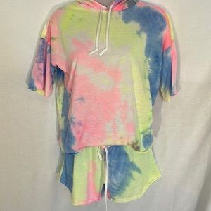 TICKLED Teal Boutique 2pc Tie Dye Shorts Set